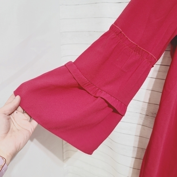 TALBOTS RASPERRY PINK DRESS RIBBON TIE, RUFFLE BELL SLEEVE SZ 6P - Picture 4 of 13